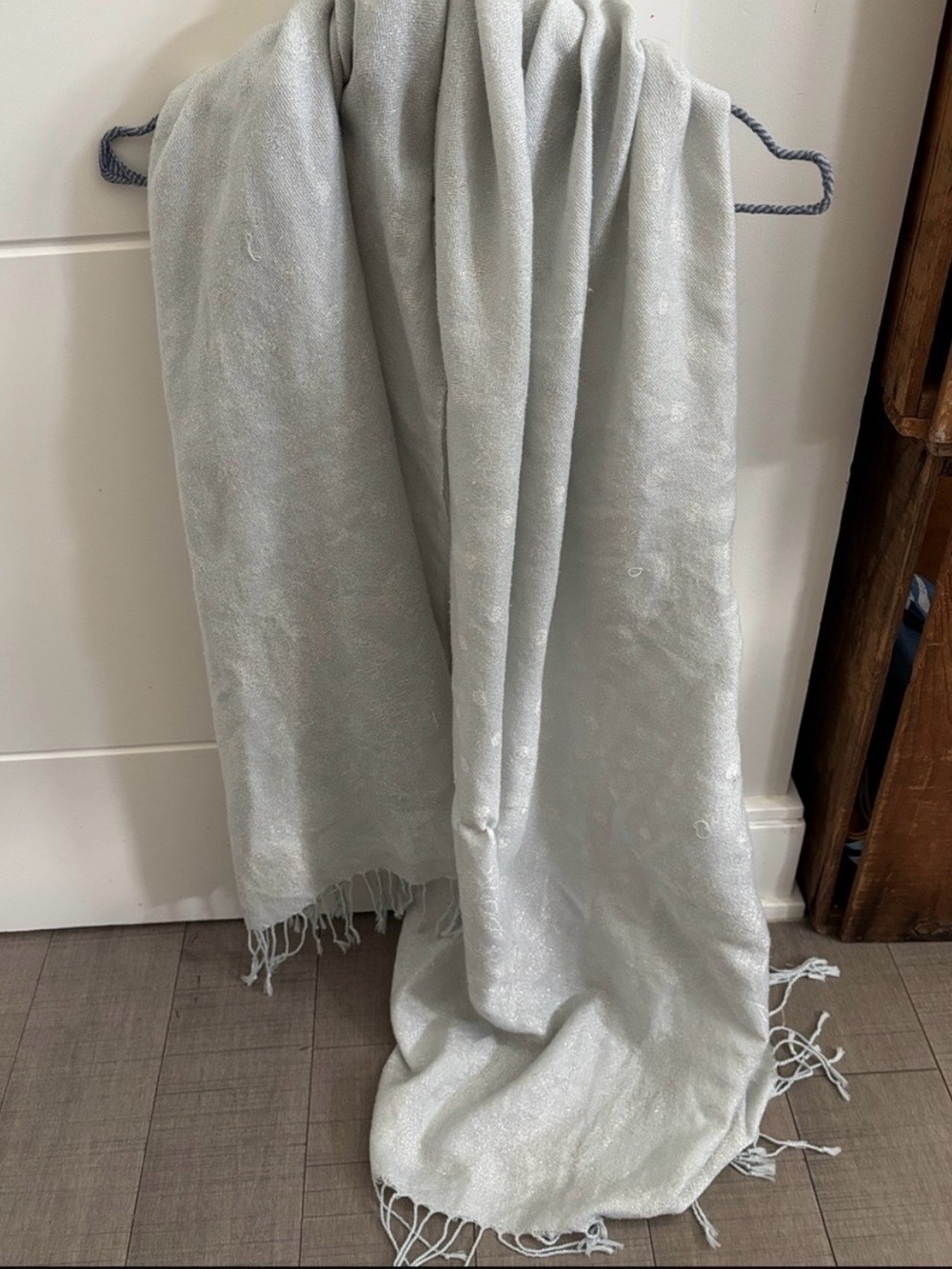 ❤️‍🔥5/$25❤️‍🔥Minimalist Grey & Silver Shimmer  Polka Dot Tassel Scarf